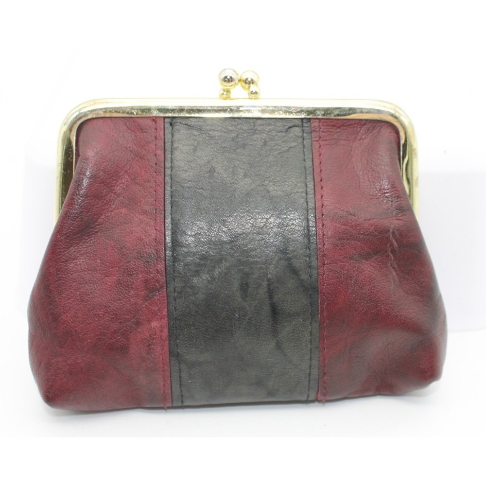 Vintage BUXTON Genuine Leather Kiss Lock Change Coin Wallet Purse Excellent!